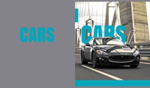 Luxury black sports car speeding on a bridge on grey and blue