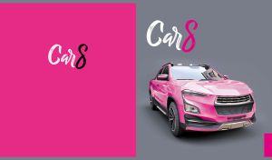 Pearl pink concept SUV on grey and fuchsia pink dual backdrops
