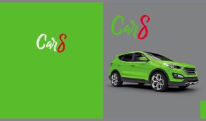 Glossy lime green SUV on grey and lime dual backdrops