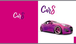 Pearl purple-pink sports car on white and fuchsia pink dual backdrops