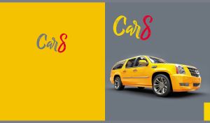 Bright yellow luxury SUV on grey and yellow dual backdrops