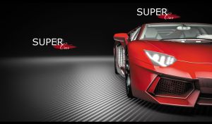 Sleek matte red sports car displayed in a dramatic light on black