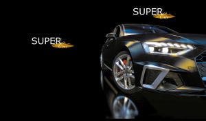 Sleek satin black sports car displayed in a dramatic light on black