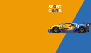 Racing car with decals on blue and orange-yellow