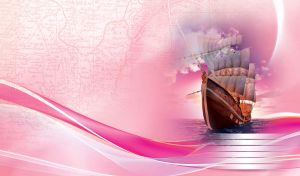 Frigate ship sails in pink shades