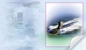 Black submarine sinking under sea water on a pastel blue monochrome