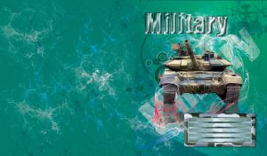 Tank in gray and green camouflage on a patterned smoky teal background