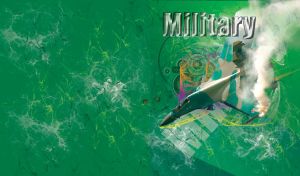 Fighter jet in green gray camouflage, with a smoke screen, on a green background