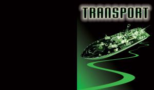 Modern luminous military battleship with x-ray inner mechanical parts highlighted in green