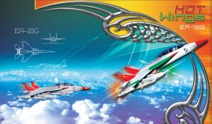 Boeing EA 18-G Growler flying above the clouds across the blue sky