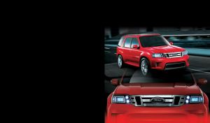 Red off-roader full-face and front views on black with red bottom