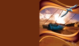 Two sailboats laying on side at the water at sunset with a seagull on brown