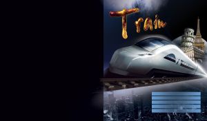 White bullet train with abstract composition of capitals