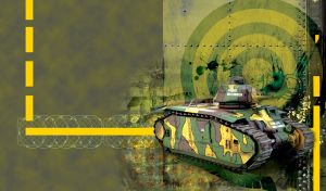 Camouflage boys model tank in green and yellow with army design background