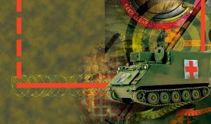 Red cross medical boys model tank in green with army design background