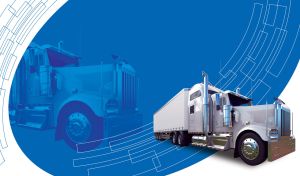 White long truck on a blue and white background