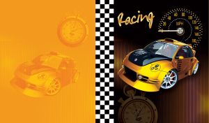 Orange and black tuned Volkswagen Beetle on an orange striped background