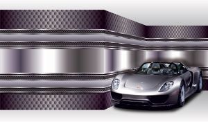 Grey metallic spyder sports car stands in a purple-grey honeycomb patterned room