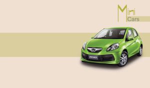 Brand new light green subcompact car against a beige background