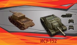 ISU-152 tank in five views on gray and red abstract background