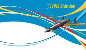 A vintage Japanese J7W3 Shinden model aircraft on light blue and white backdrop