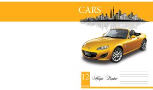 Yellow roadster car isolated on white and yellow backdrop with urban decor