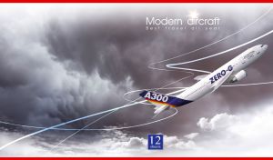 A modern airplane gaining altitude in the cloudy gray gradient sky