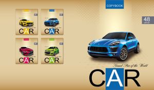 A blue glossy compact car on a beige dotted background