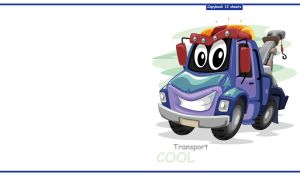 Animated violet truck crane with a big smile on a white backdrop