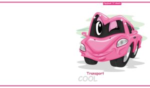 Animated pink automobile with a big smile on a white backdrop