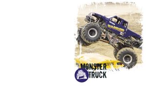 Shabby photo of a dark blue Iron Warrior Monster Truck with grunge edges on white