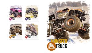Shabby photo of a Maximum Destination Monster Truck with grunge edges on white