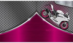 A white supersport bike on a fuchsia chrome and steel honeycomb backdrop