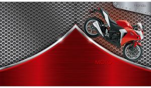 Red and black supersport bike on a red chrome and steel honeycomb backdrop