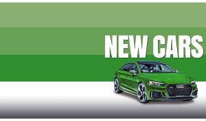 A green sportback car on a green striped monochrome with a white footer