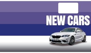 A pearl white coupe on a violet striped monochrome with a white footer