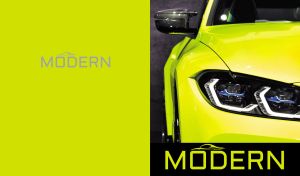 Close-up of a neon yellow modern sports car headlight on lime yellow
