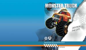 Monster Truck Madness | Dynamic Adventures | On colorful torn paper-pattern gradient