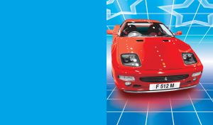 Vintage red sports coupe with big headlights and glossy hood on light blue