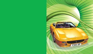 Yellow convertible sports car with a shiny paint job and foldable headlamps in a green tunnel