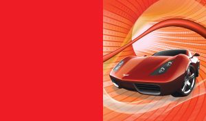 Red roadster sports car with a shiny paint job and big wheels in a red tunnel