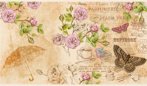 Romantic Paris stencil art on a pastel beige vintage grunge backdrop