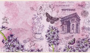Romantic Paris stencil art on a pastel purple vintage grunge backdrop
